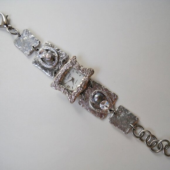 Silver Square Watch Crystal Gemstone Handcrafted Unique Wristwatch New Gift - Picture 1 of 5